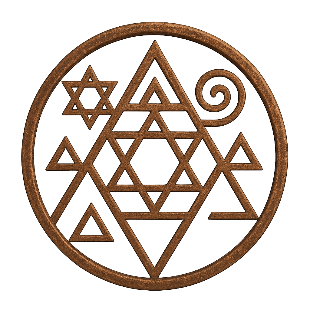 Sceau mystique en triangles et spirales pour rituels de sorcellerie et maraboutage